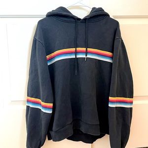Rainbow Striped Faded Black Hoodie with Pockets